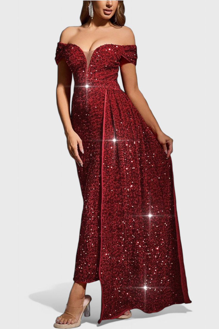 Esme Off-the-Shoulder Long Sequin Dress