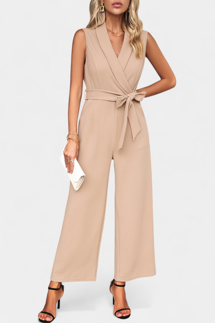 Luciana Adjustable Waist Cross-Back Jumpsuit with Flared Legs