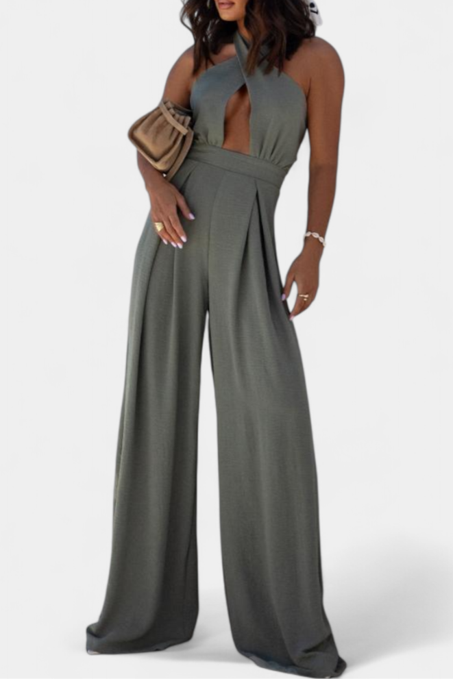 Jessica Wide-Leg Backless Halter Jumpsuit