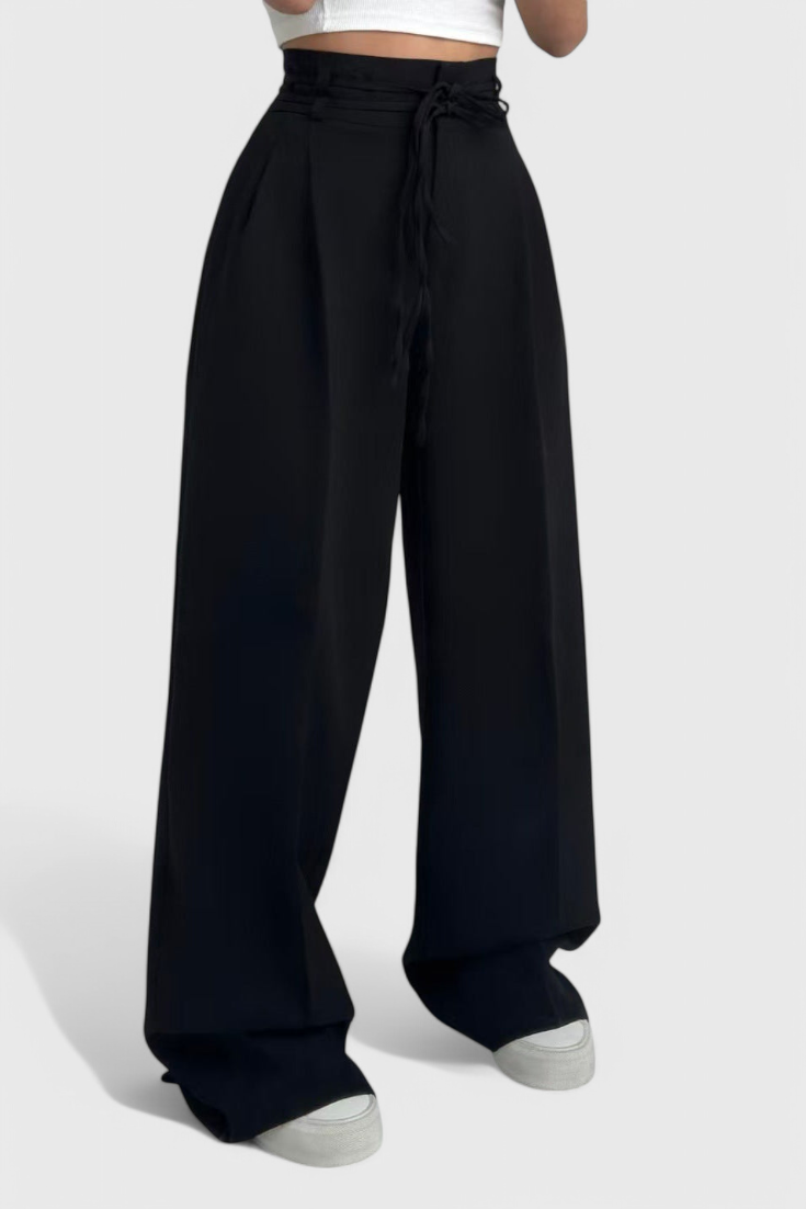 Sophie High-Waisted Wide-Leg Trousers with Cord Accents