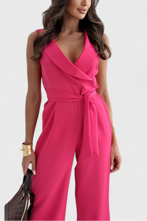 V-Neck Montserrat Jumpsuit with Knot Detail and Crossed Design