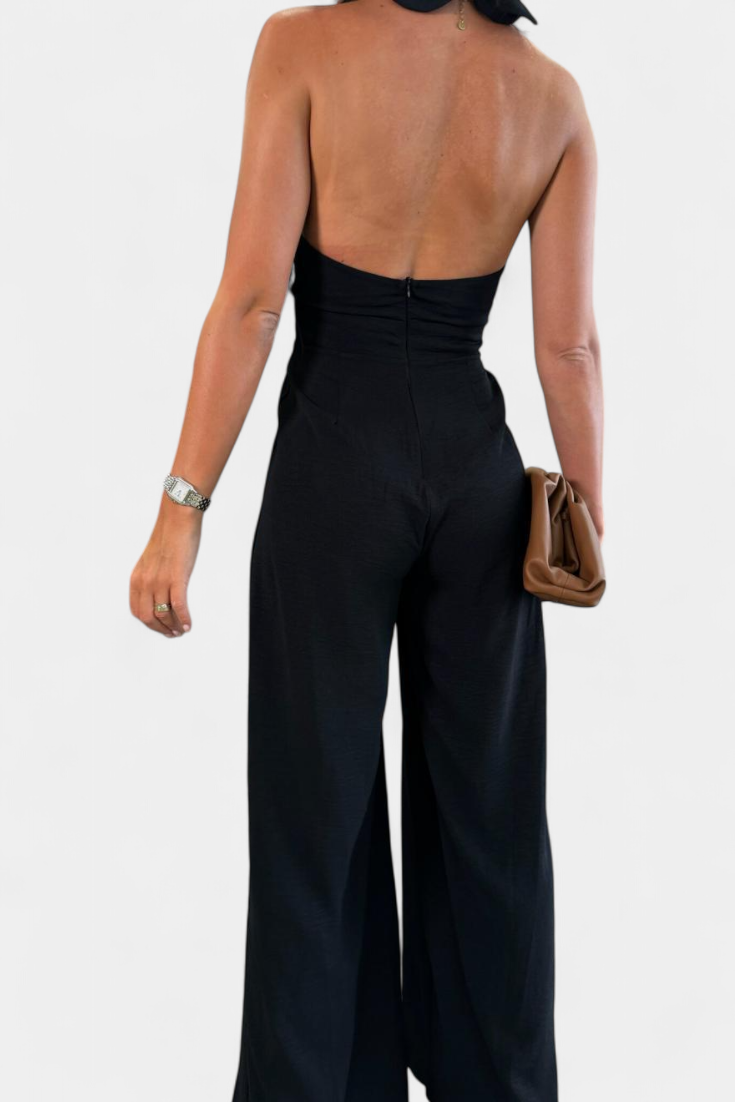 Jessica Wide-Leg Backless Halter Jumpsuit