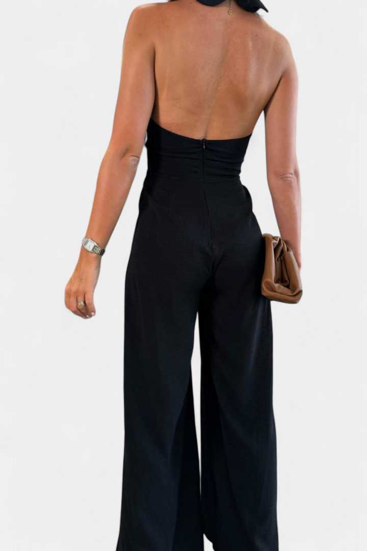 Jessica Wide-Leg Backless Halter Jumpsuit
