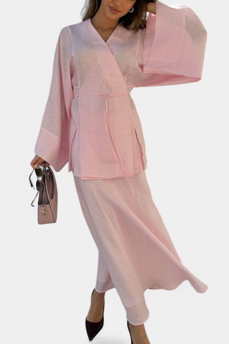 Zelda-Inspired V-Neck Top and Slit Skirt Ensemble