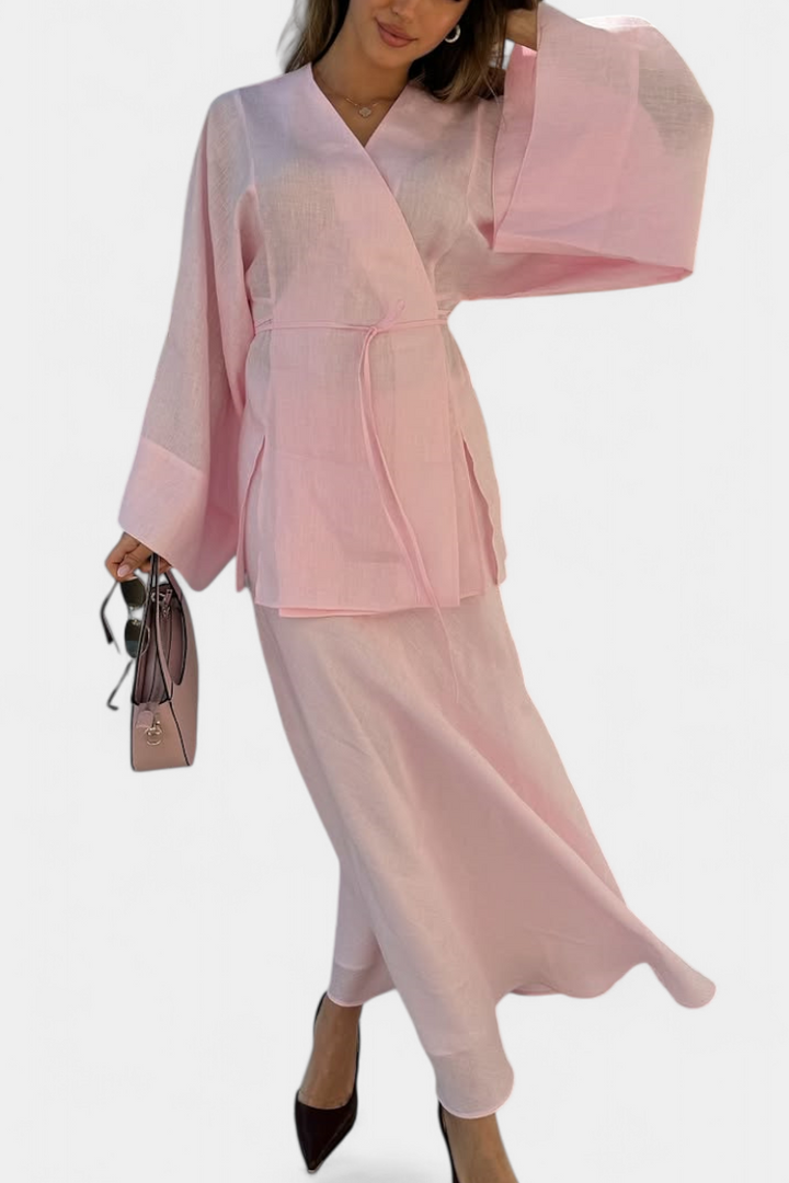 Zelda-Inspired V-Neck Top and Slit Skirt Ensemble