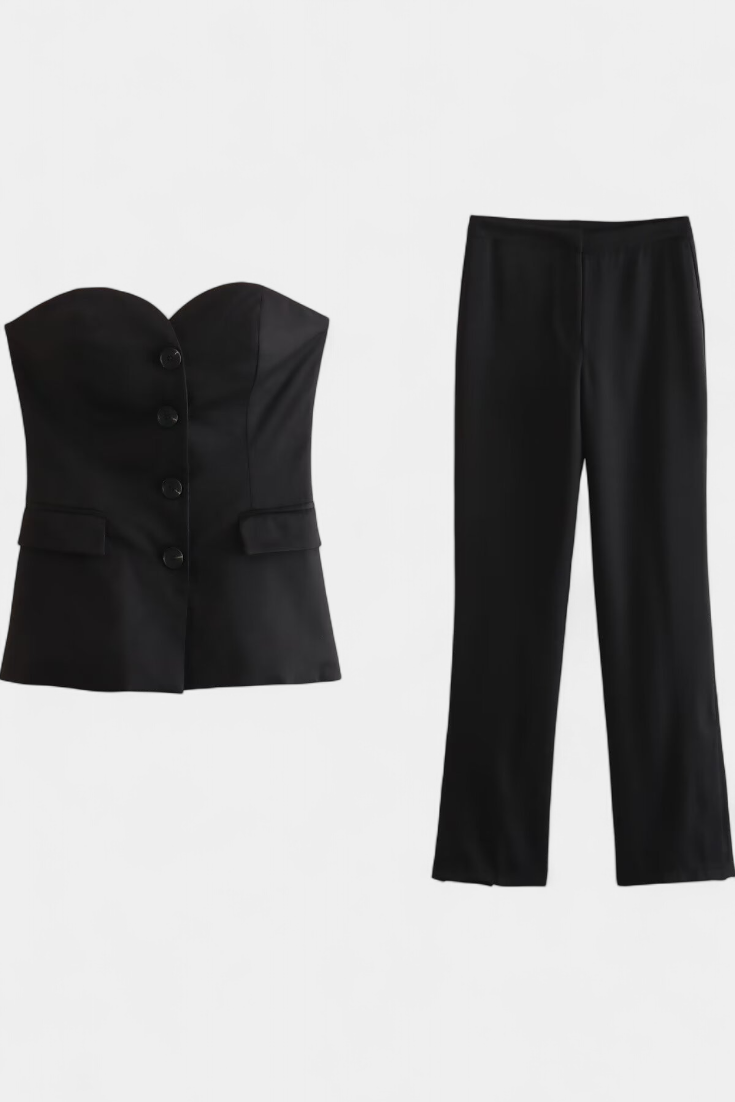 Paesha Sleeveless Minimalist Ensemble with Flared Trousers