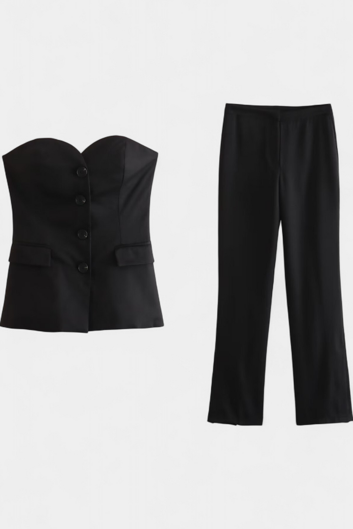 Paesha Sleeveless Minimalist Ensemble with Flared Trousers