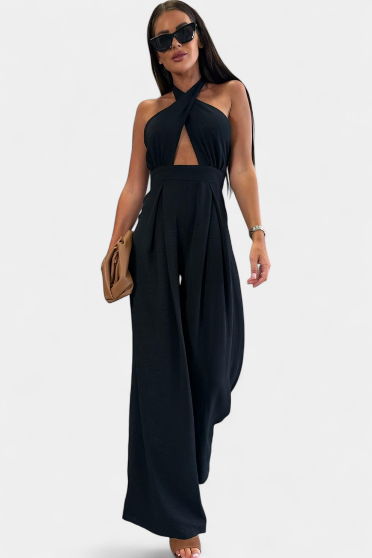Jessica Wide-Leg Backless Halter Jumpsuit
