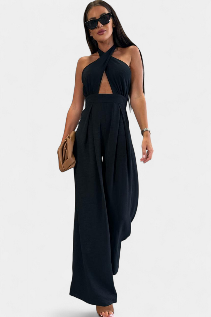Jessica Wide-Leg Backless Halter Jumpsuit