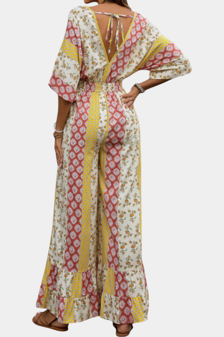 Bohemian V-Neck Jumpsuit with Flowing Sleeves by Ayana