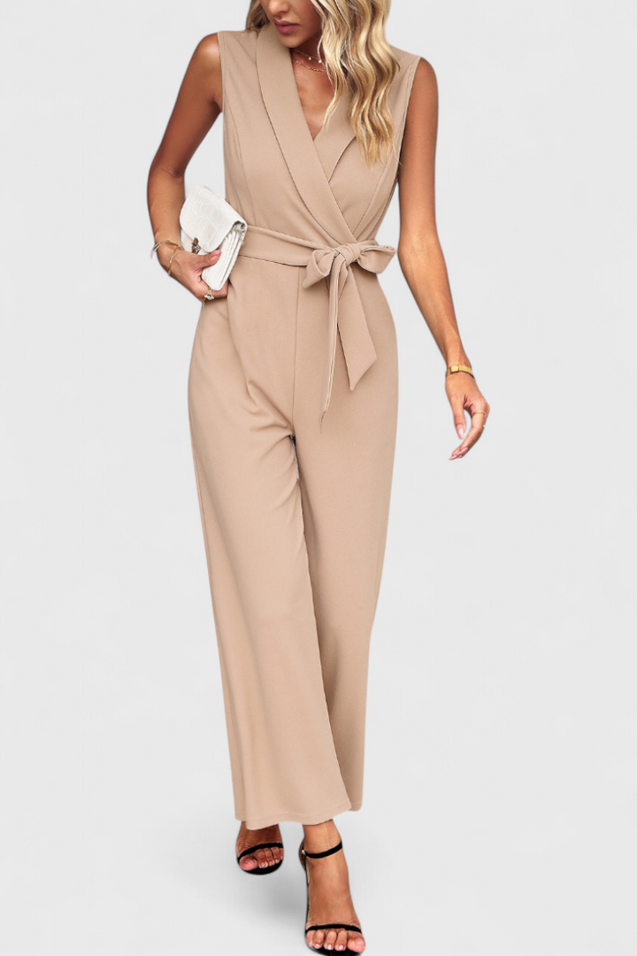 Luciana Adjustable Waist Cross-Back Jumpsuit with Flared Legs