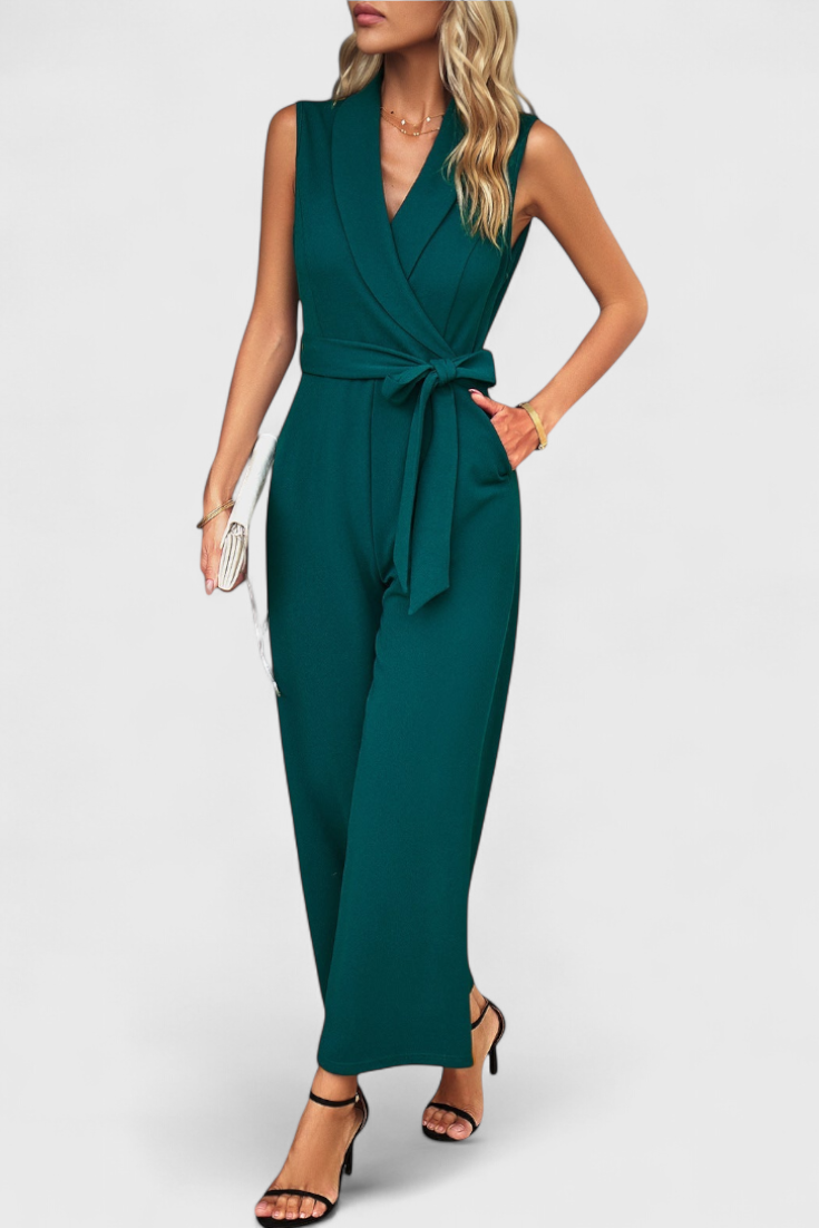 Luciana Adjustable Waist Cross-Back Jumpsuit with Flared Legs