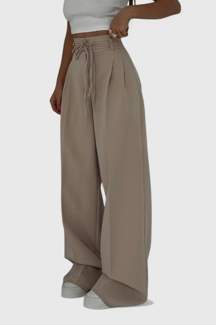 Sophie High-Waisted Wide-Leg Trousers with Cord Accents