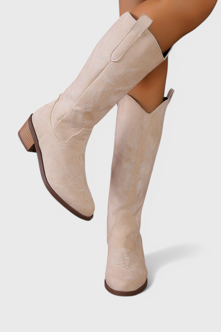 Elka Suede Western Boots with Timeless Stitch Detail