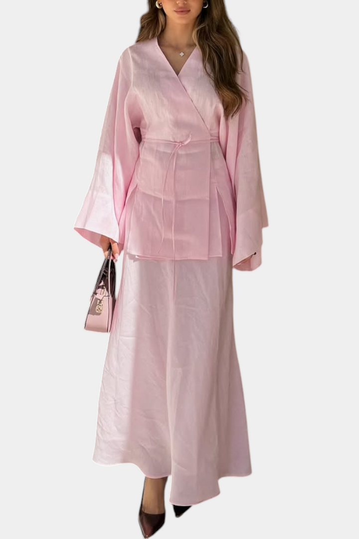 Zelda-Inspired V-Neck Top and Slit Skirt Ensemble