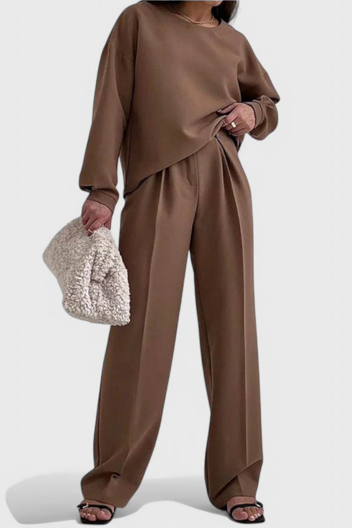 Elaya Relaxed Long Sleeve Ensemble with Flared Pants