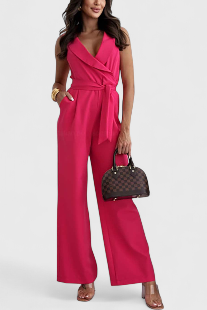 V-Neck Montserrat Jumpsuit with Knot Detail and Crossed Design