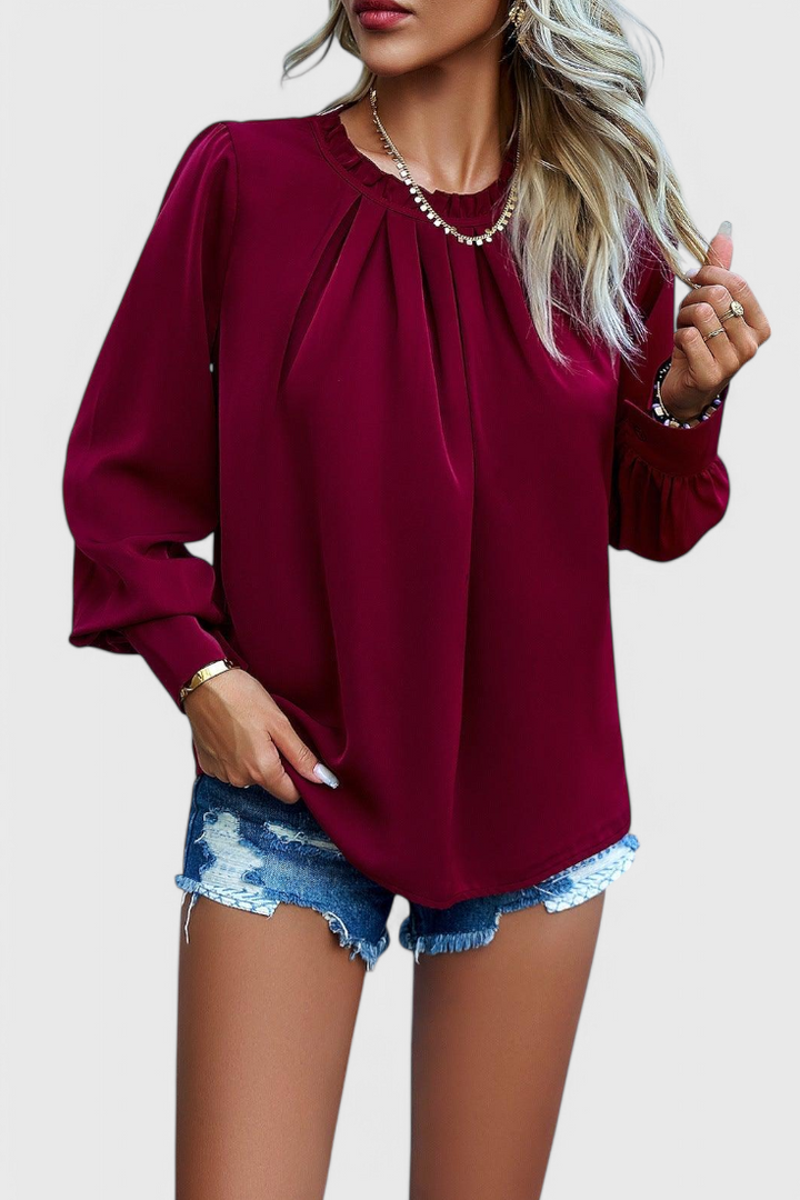 Lace-Collared Dottie Top with Long Sleeves