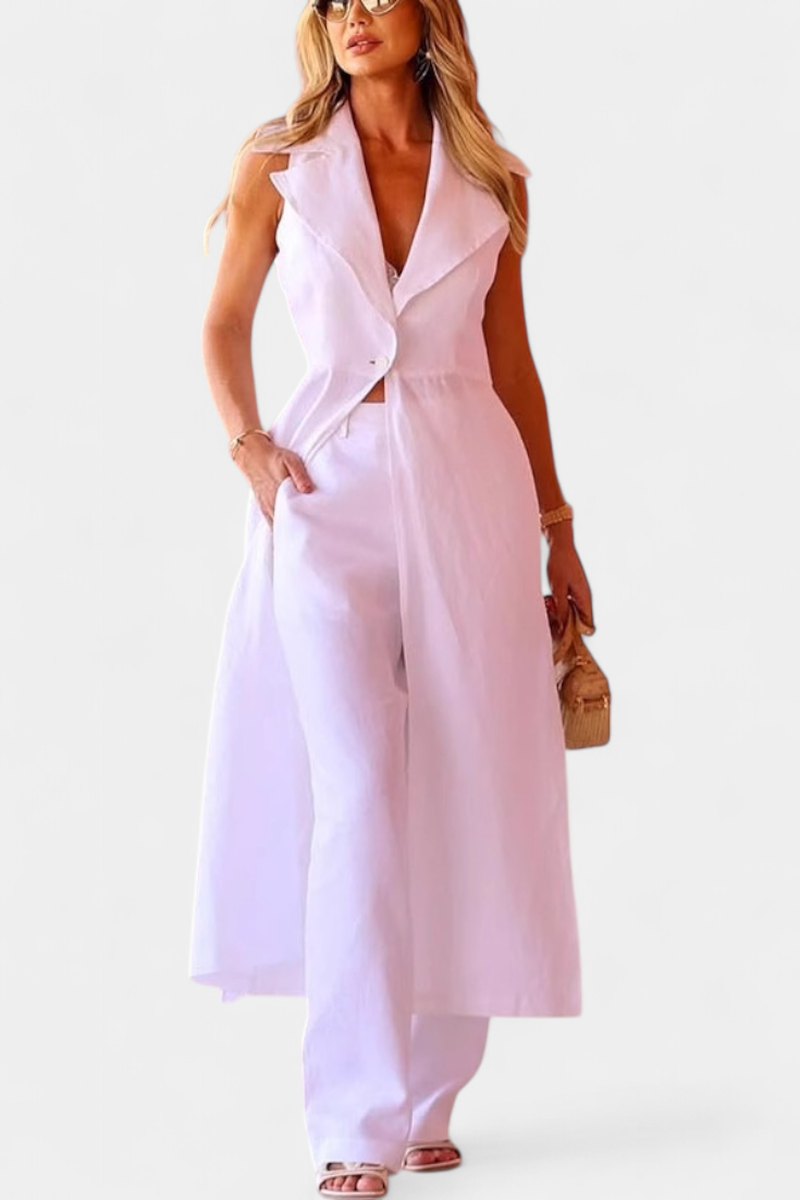 Eider Outfit Featuring Long Vest and Classic Trousers