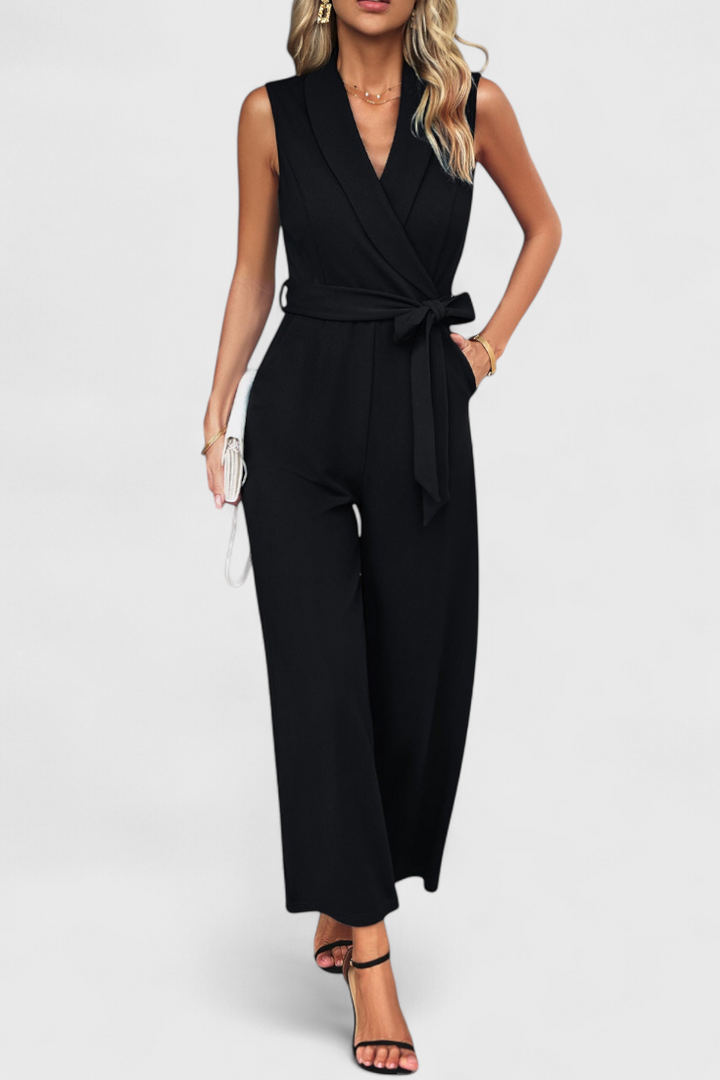 Luciana Adjustable Waist Cross-Back Jumpsuit with Flared Legs