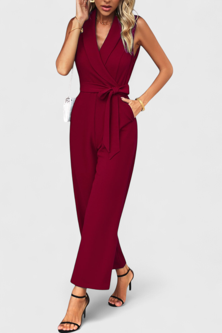 Luciana Adjustable Waist Cross-Back Jumpsuit with Flared Legs