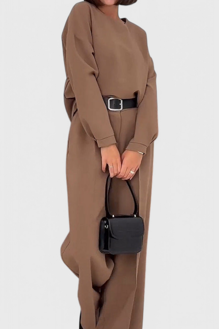 Elaya Relaxed Long Sleeve Ensemble with Flared Pants