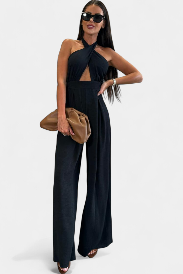 Jessica Wide-Leg Backless Halter Jumpsuit