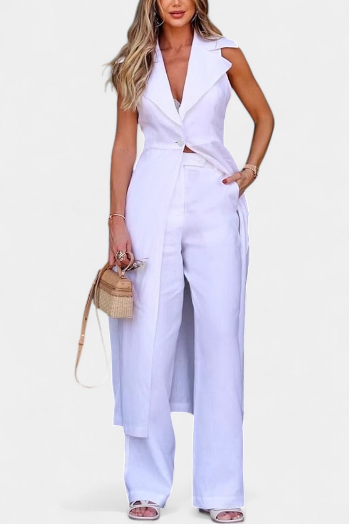 Eider Outfit Featuring Long Vest and Classic Trousers