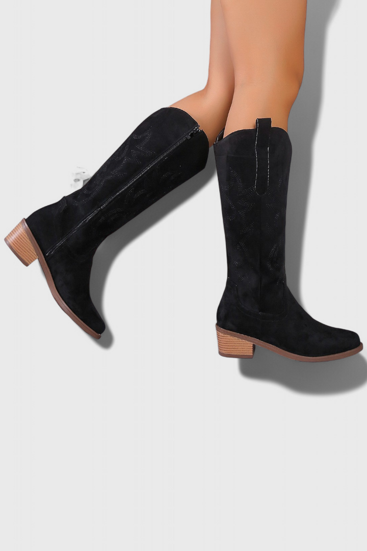 Elka Suede Western Boots with Timeless Stitch Detail