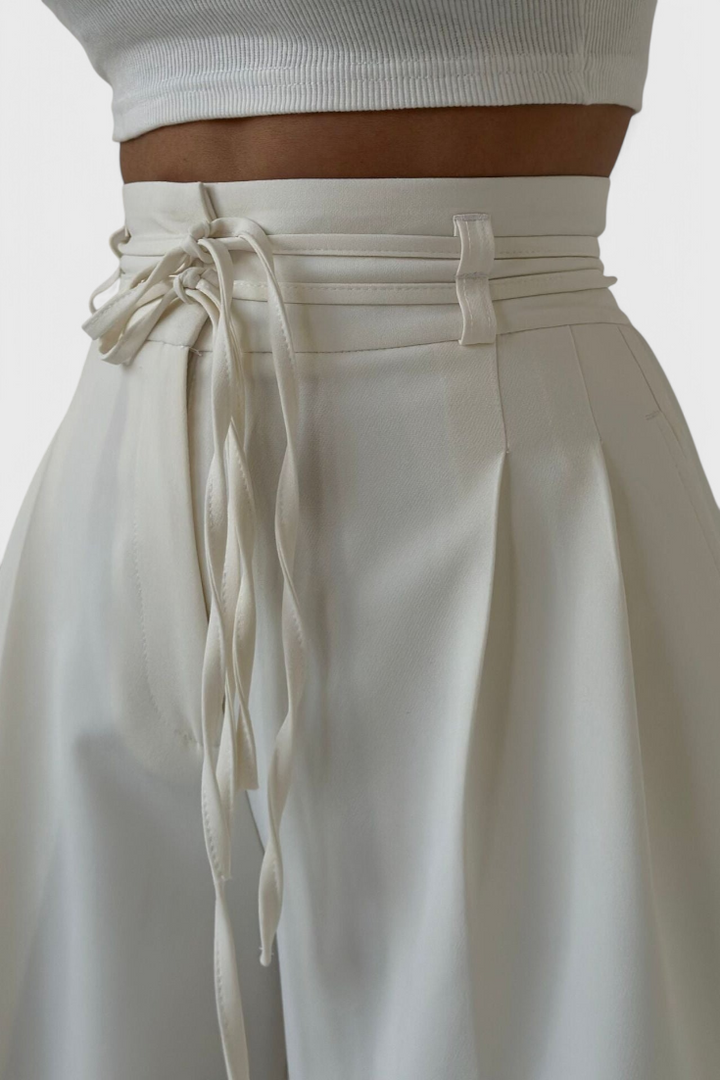 Sophie High-Waisted Wide-Leg Trousers with Cord Accents