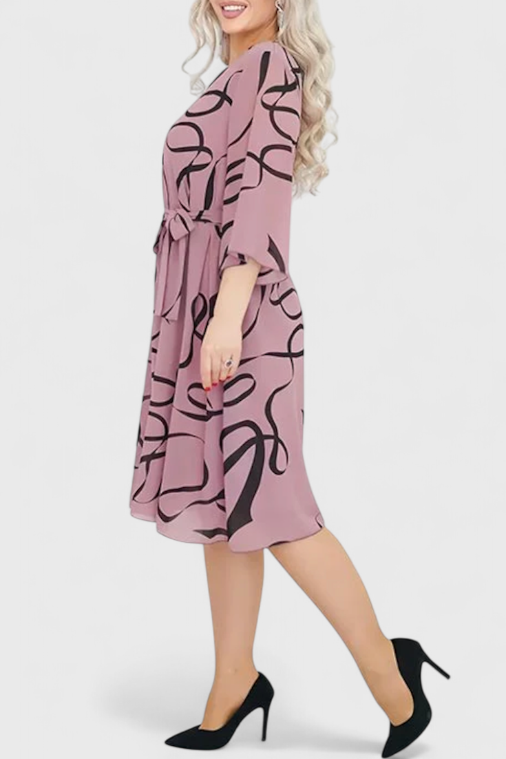 Abstract Print Midi Dress with Adjustable Belt by Ame