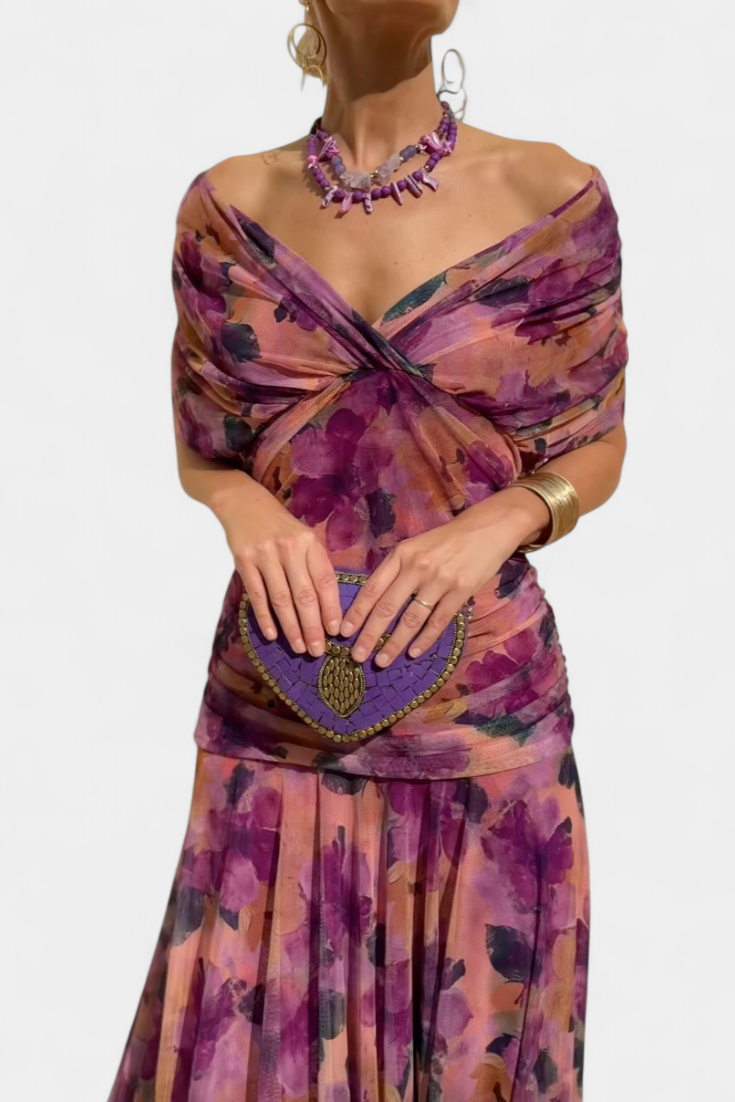 Elowen - Long floral dress with V-neck