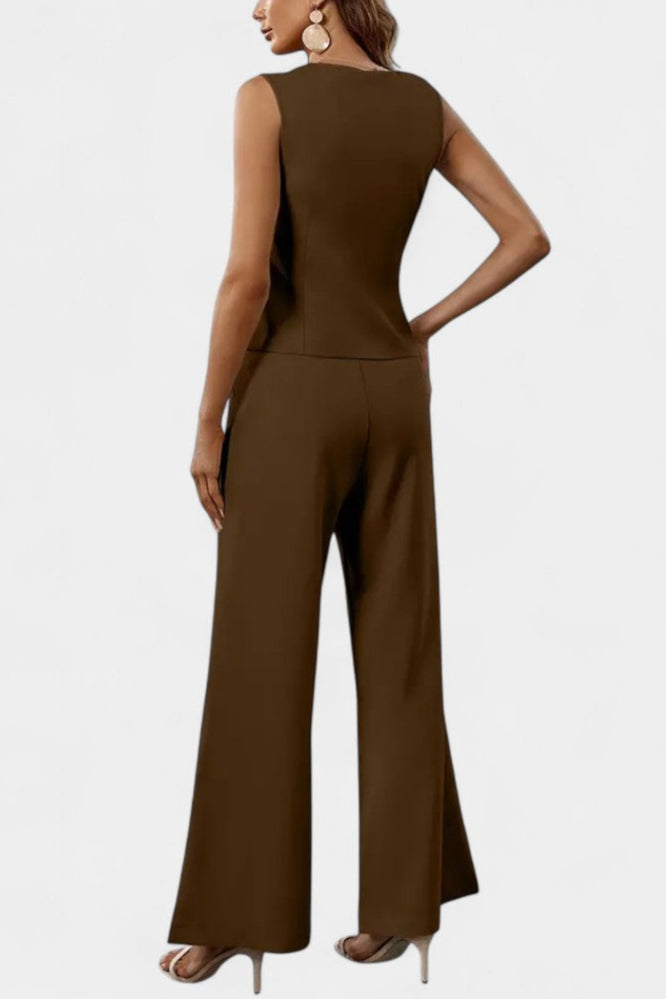 Heskia Asymmetrical Peplum Vest and High-Waisted Pants Set