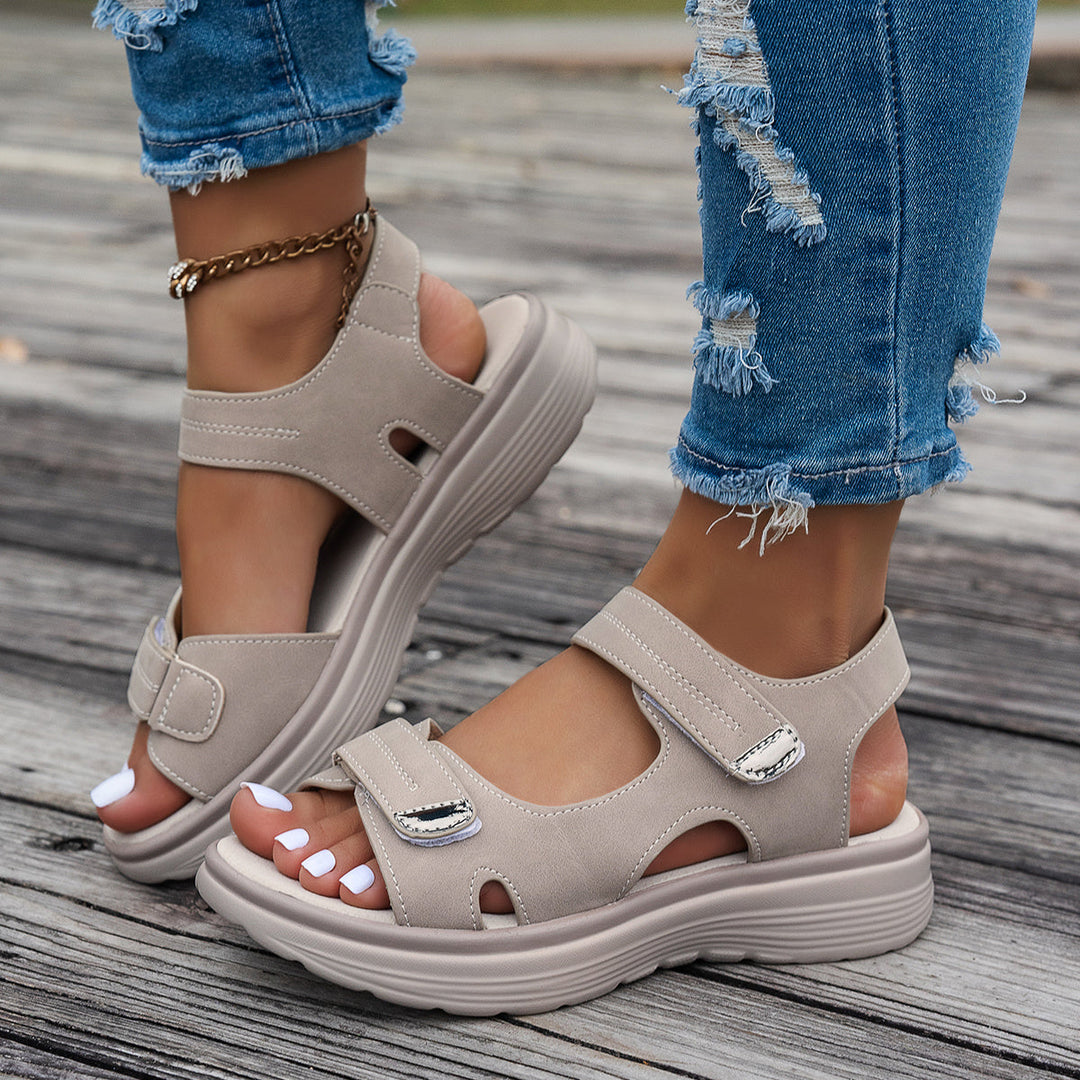 Wedge Sandals - Open Toe & Breathable Upper with Ankle Strap