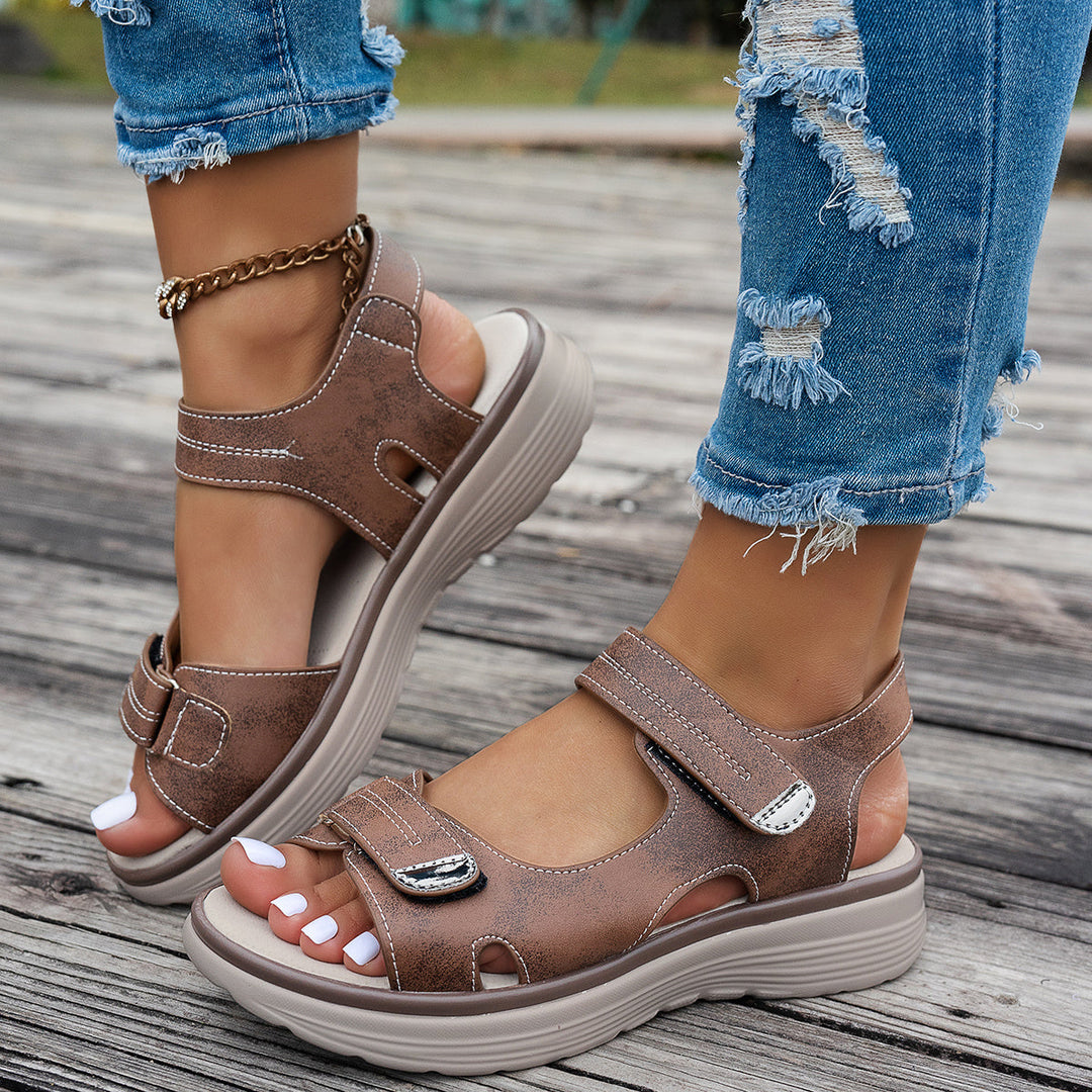 Wedge Sandals - Open Toe & Breathable Upper with Ankle Strap