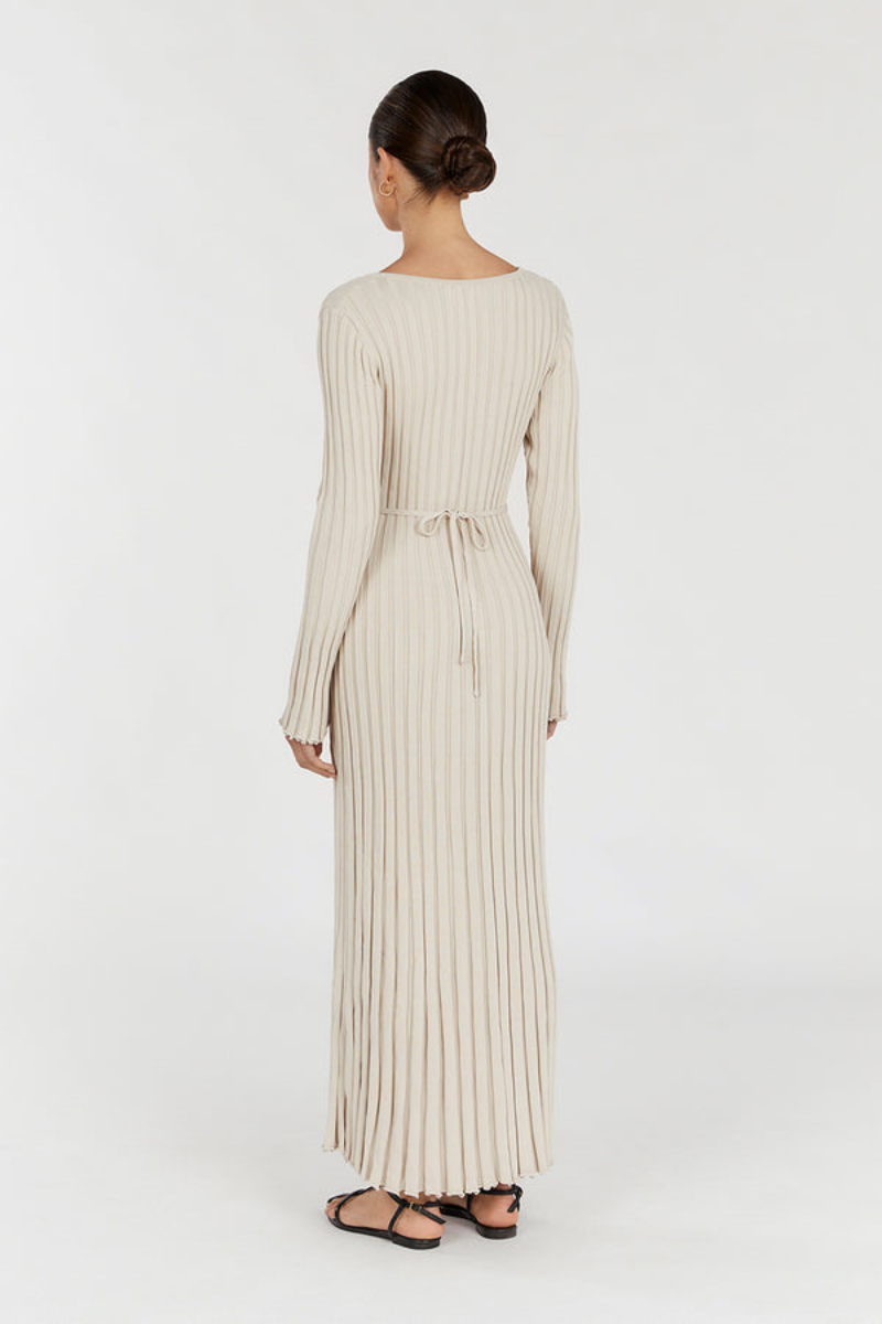 Darla Adjustable Belted Midi Ribbed Knit Dress