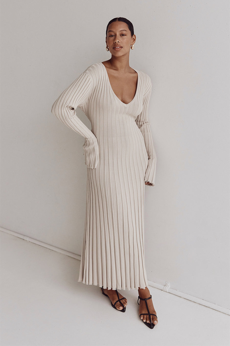Darla Adjustable Belted Midi Ribbed Knit Dress