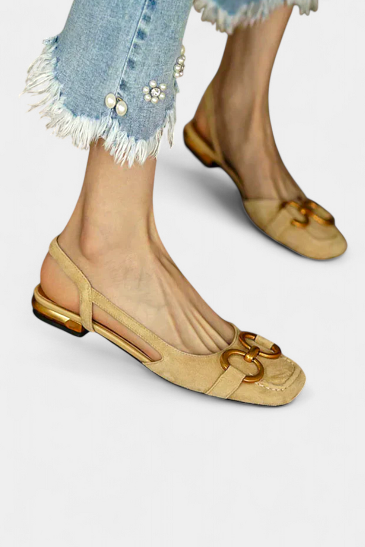 Alma Slingback Moccasins with Square Toe and Metallic Chain Accents