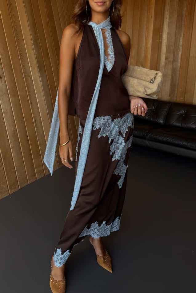 Elvira Coordinated Set Featuring Contrasting Lace Accents