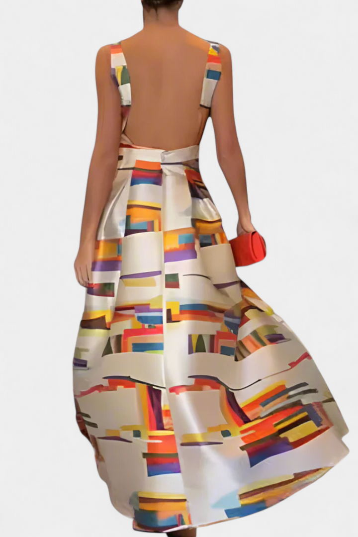 Zara Geometric Print A-Line Dress with Open Back