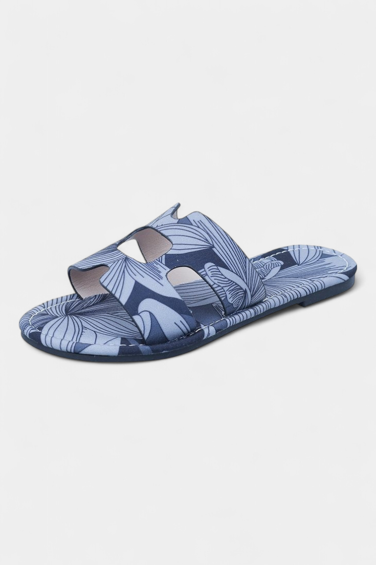 Tropical Print Open Design Berenice Flat Sandals