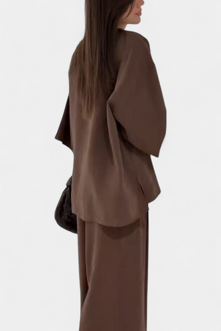 Eli V-Neck Top with Straight-Leg Pants Set