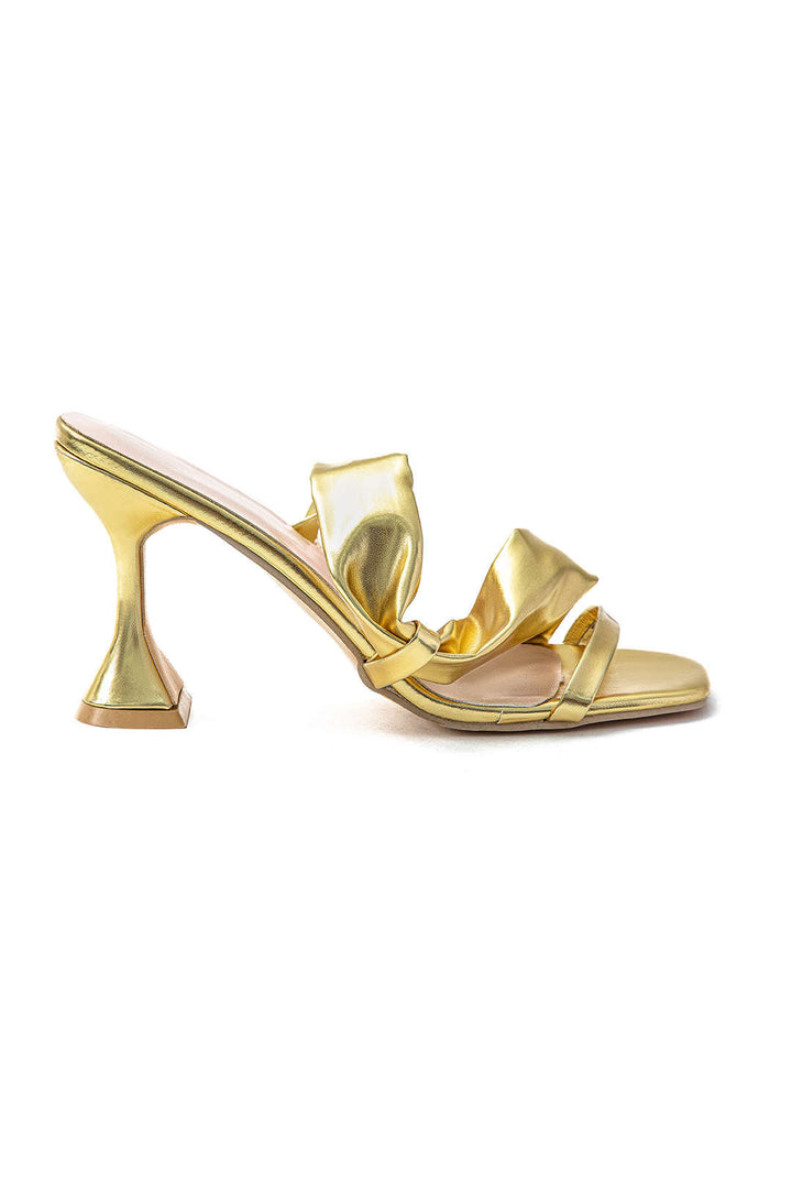 Sarah Crumpled Metal High Heels with Square Toe