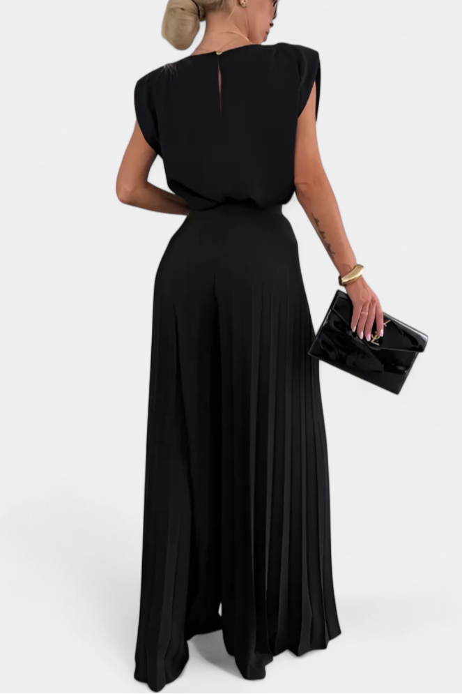 Liora Sleeveless Backless Ensemble with Flowing Wide-Leg Pleated Trousers