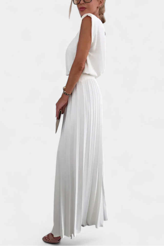 Liora Sleeveless Backless Ensemble with Flowing Wide-Leg Pleated Trousers