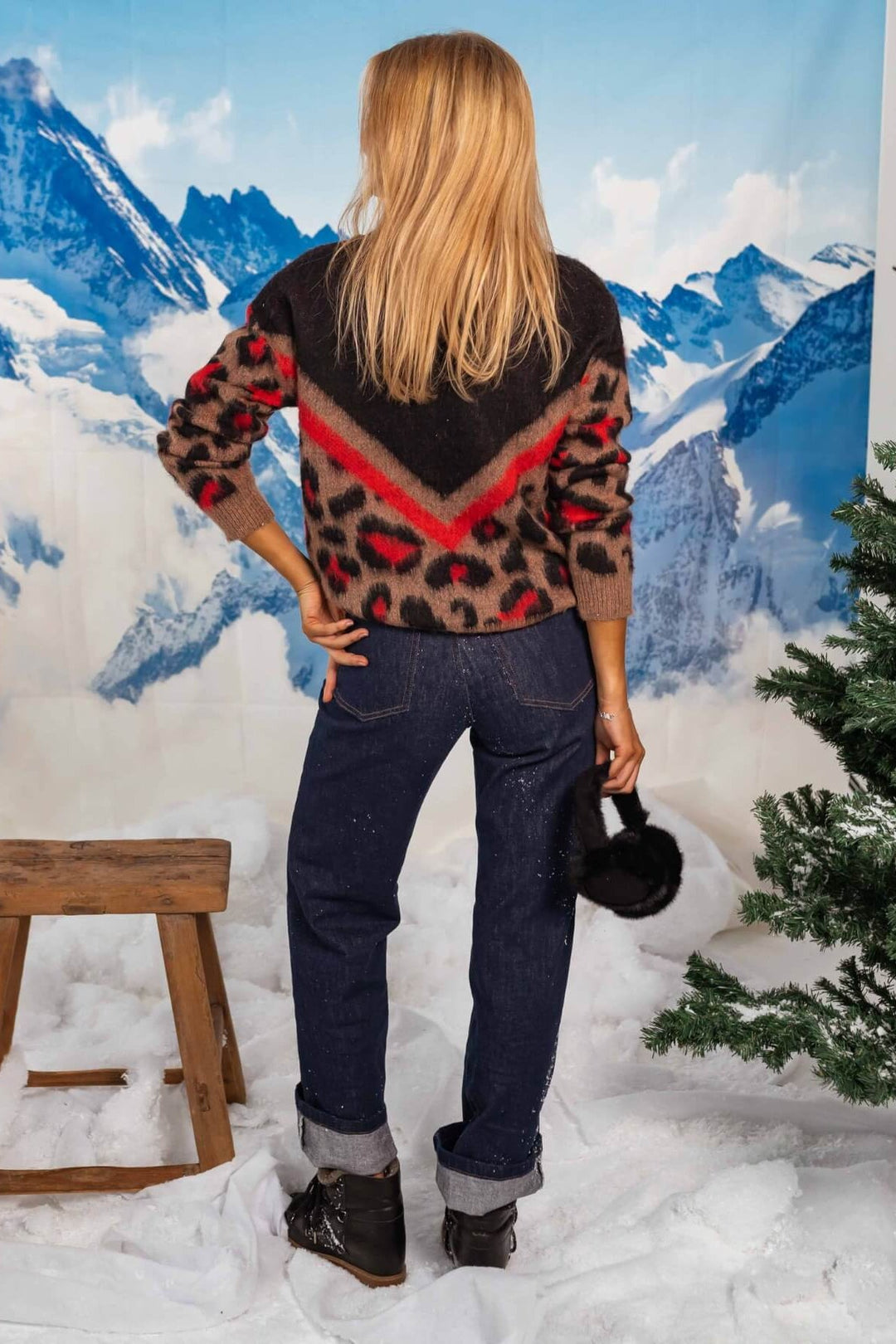 Leopard Print Ginette Sweater with Bold Stripes