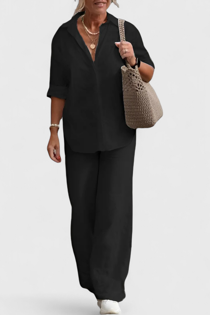 Skye Relaxed Fit Two-Piece Linen-Cotton Ensemble