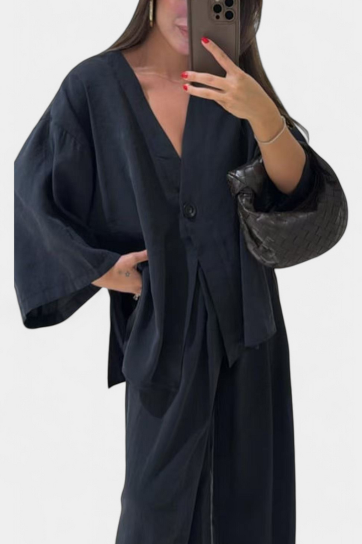 Eli V-Neck Top with Straight-Leg Pants Set