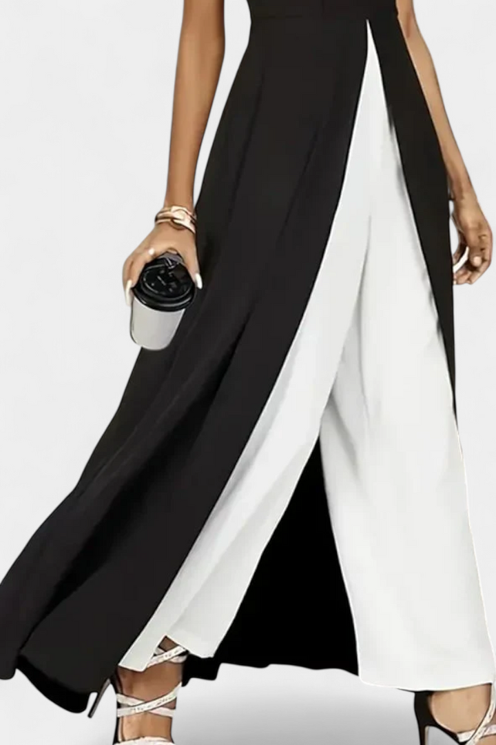Alicia Two-Tone Sleeveless Layered Long Set with Flared Pants