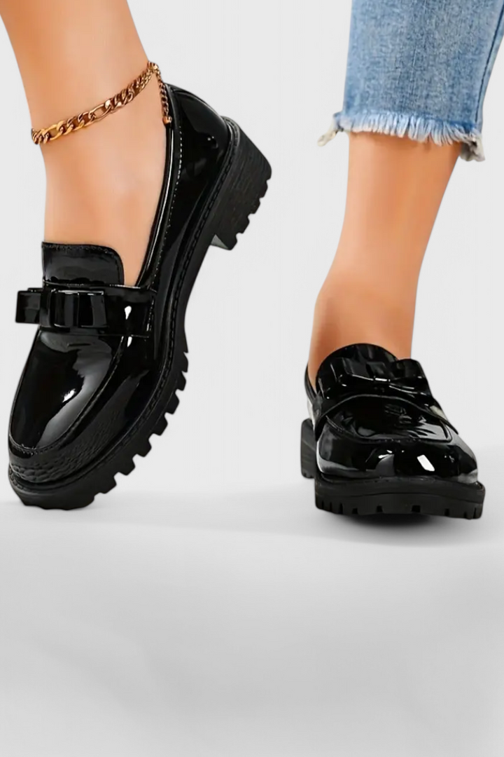 Zinnia Bow Moccasins with Block Heel